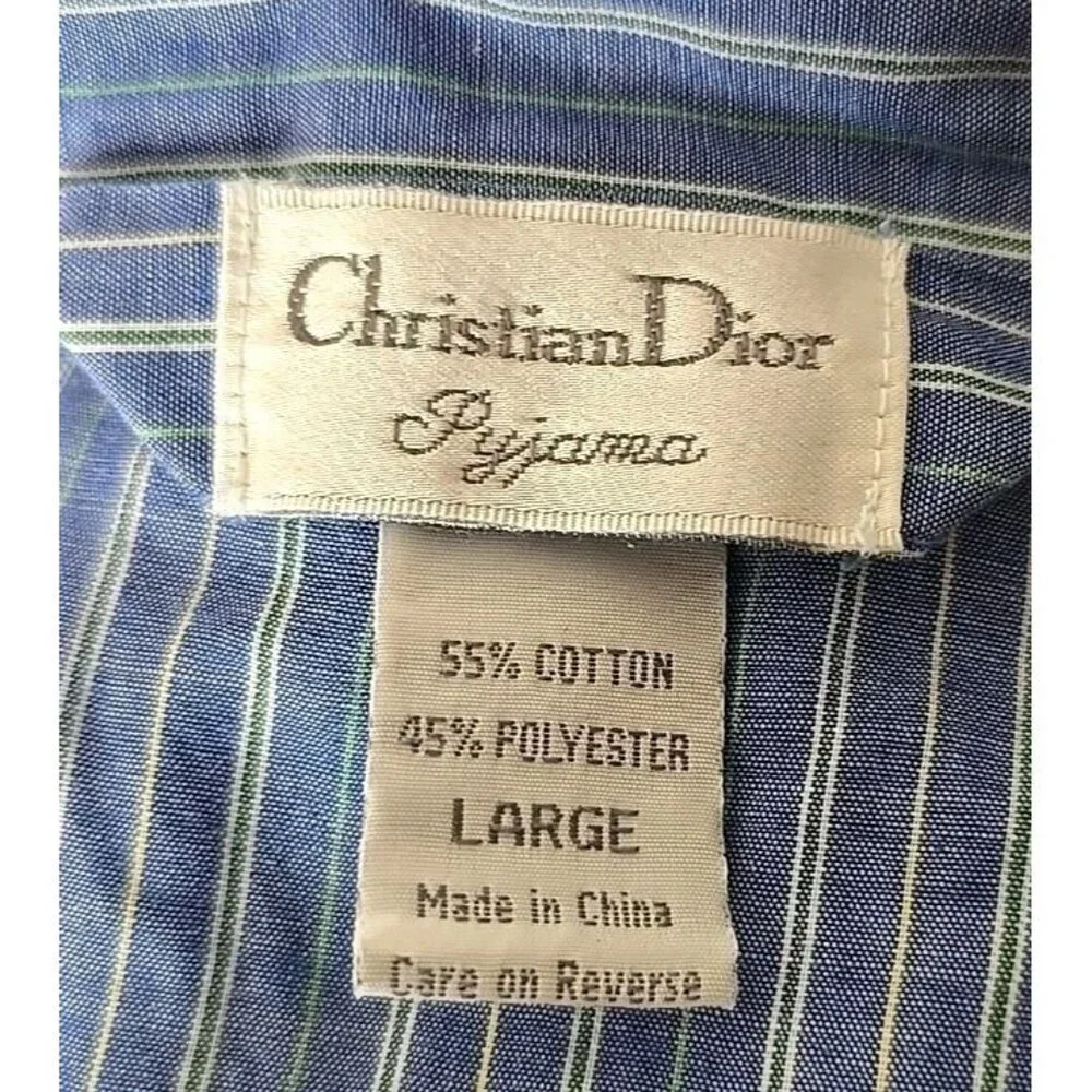 Christian Dior Pyjama Top PJs Men’s Size Large Blue White Stripe Button t9